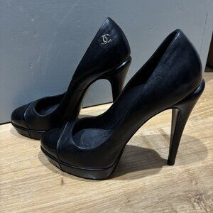 CHANEL Black Women Pump Heel Black Leather